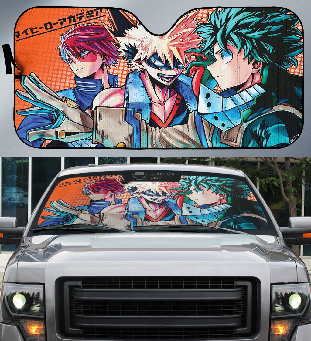 Todoroki Shouto x Midoriya Izuku x Bakugo Katsuki Car Sun Shade Custom My Hero Academia Anime Car Accessories