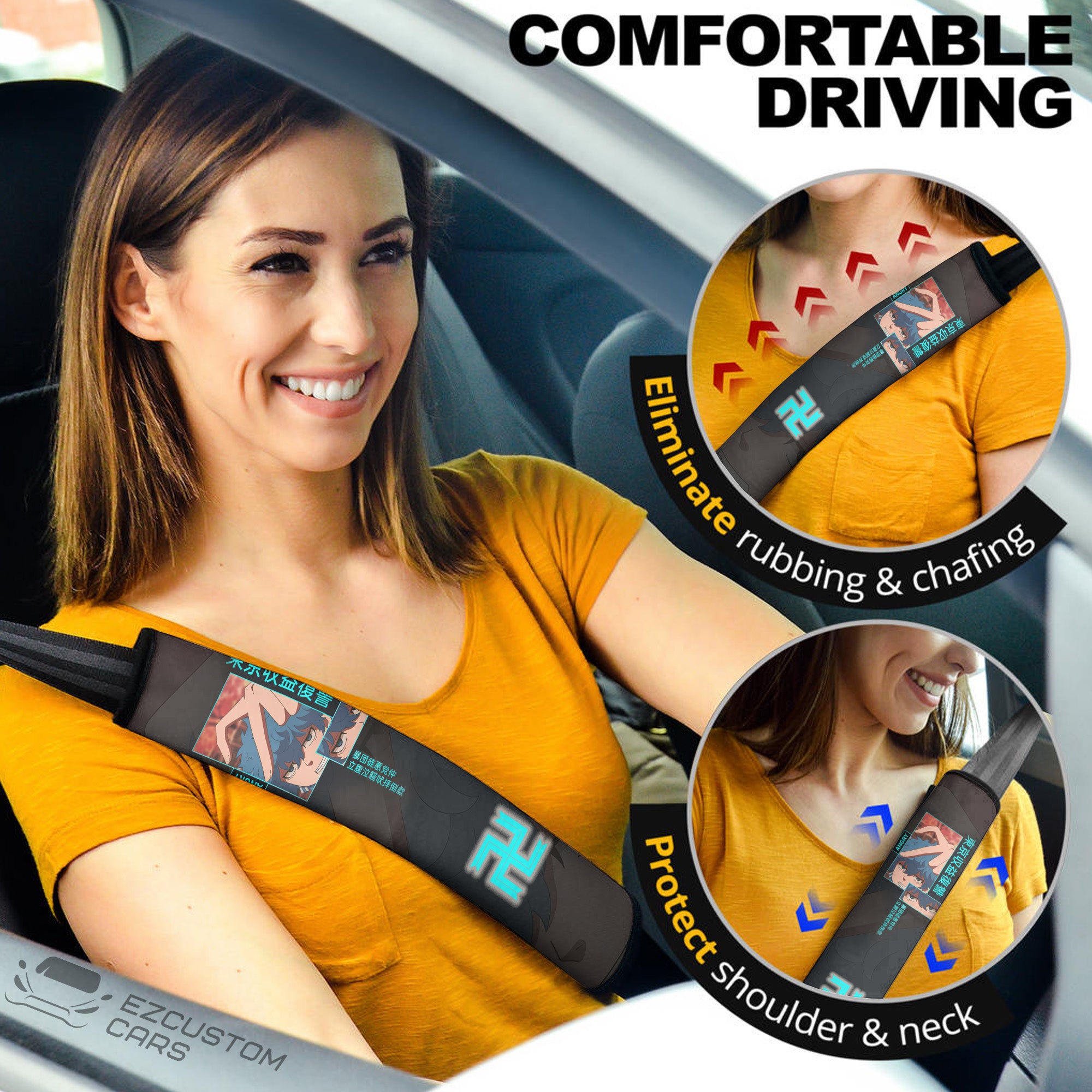 Tokyo Revengers Angry Anime Seat Belt Covers Custom Car Accessories