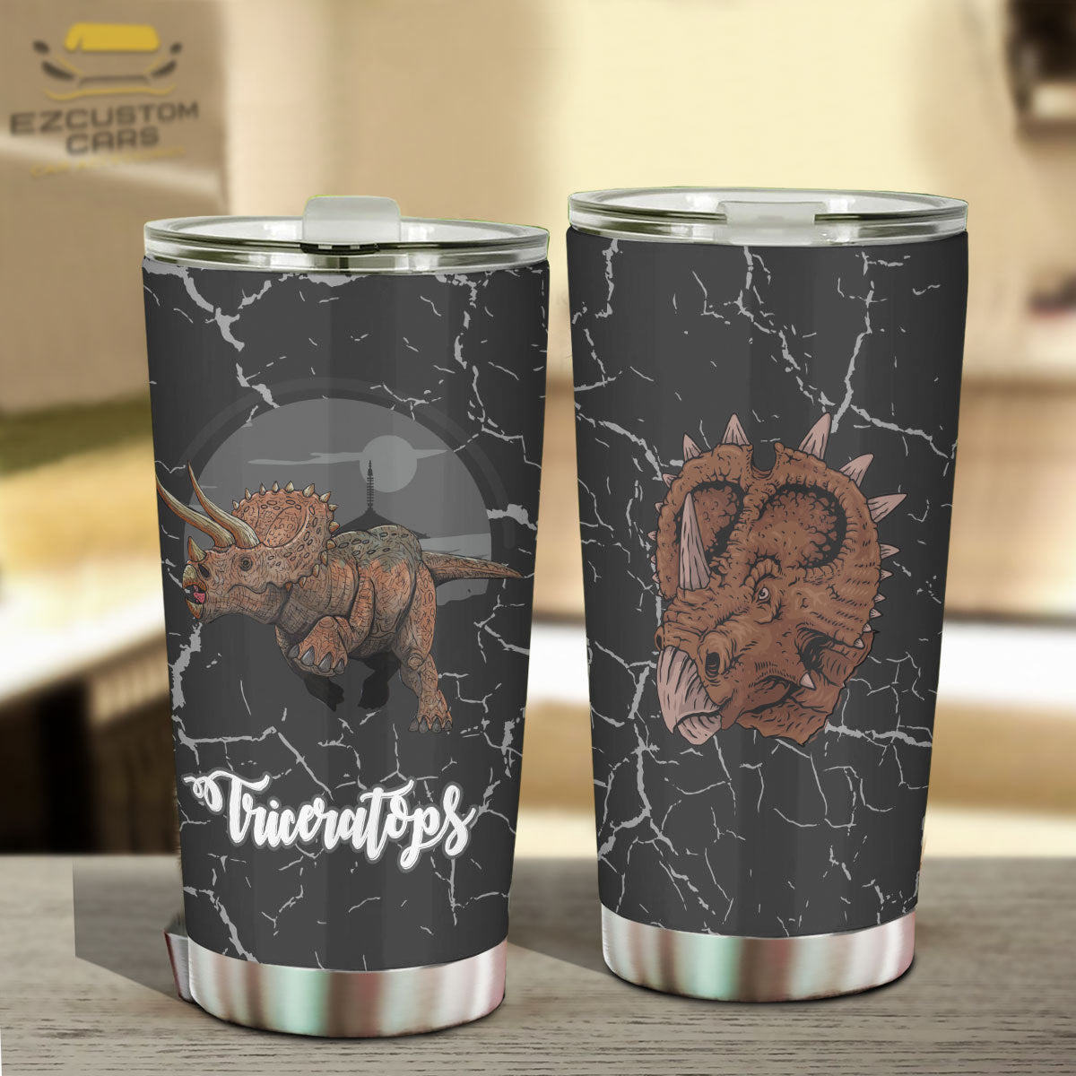 Triceratops Car Tumbler Cup Custom Dinosaur Car Accessories