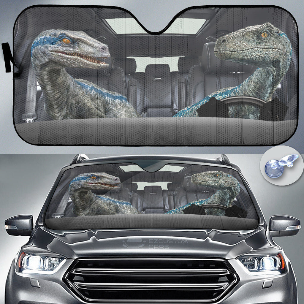 Velociraptor Car Accessories Dinosaur Couple Funny Driving 3D Car Sun Shade