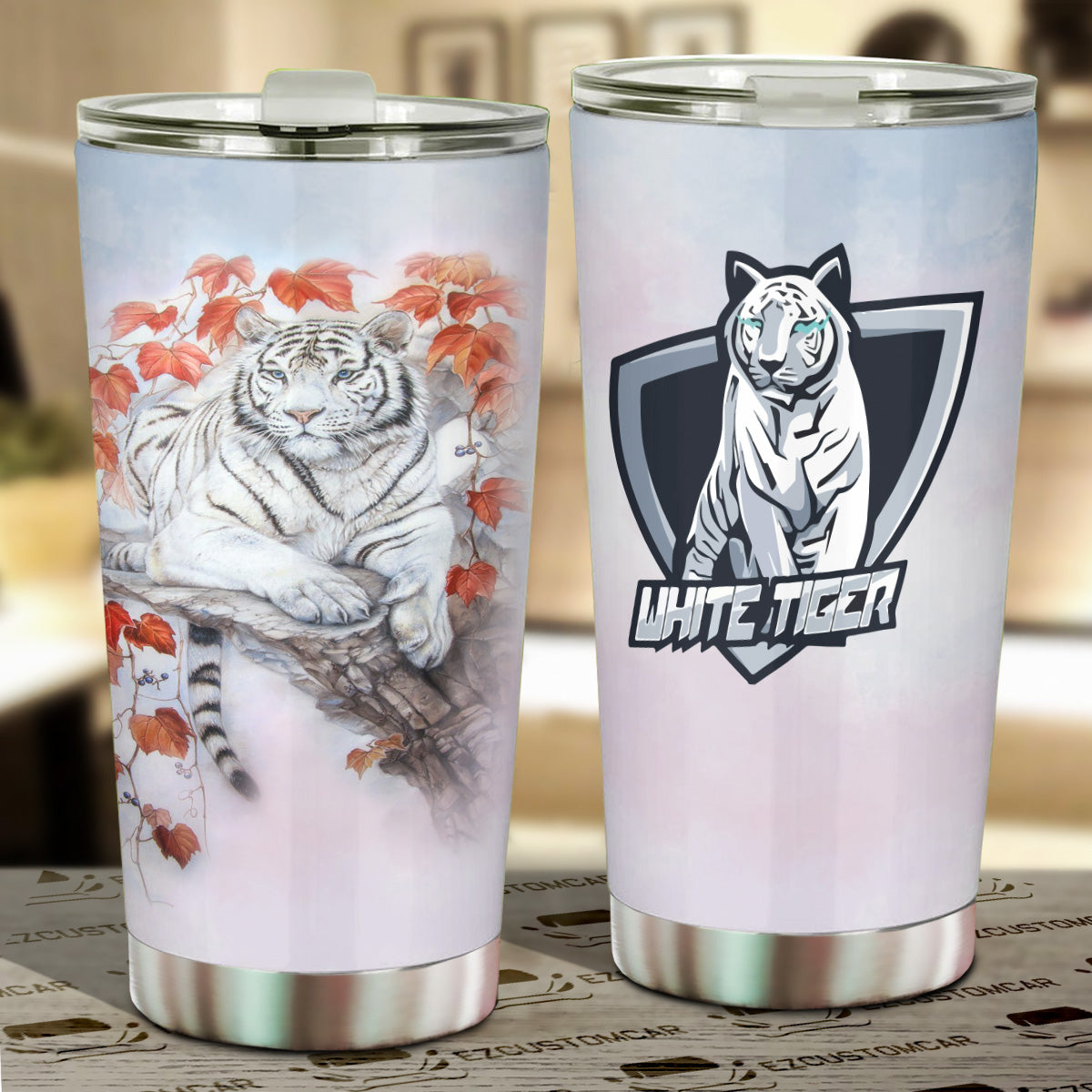 White Tiger Car Tumbler Cup Custom Tiger Car Accessories