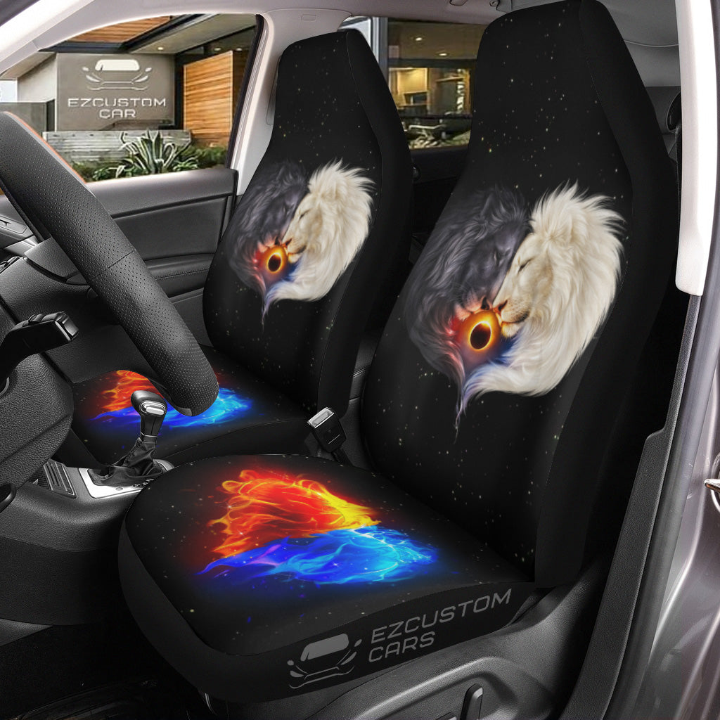 White x Black Lion Car Seat Covers Custom Lion Car Accessories