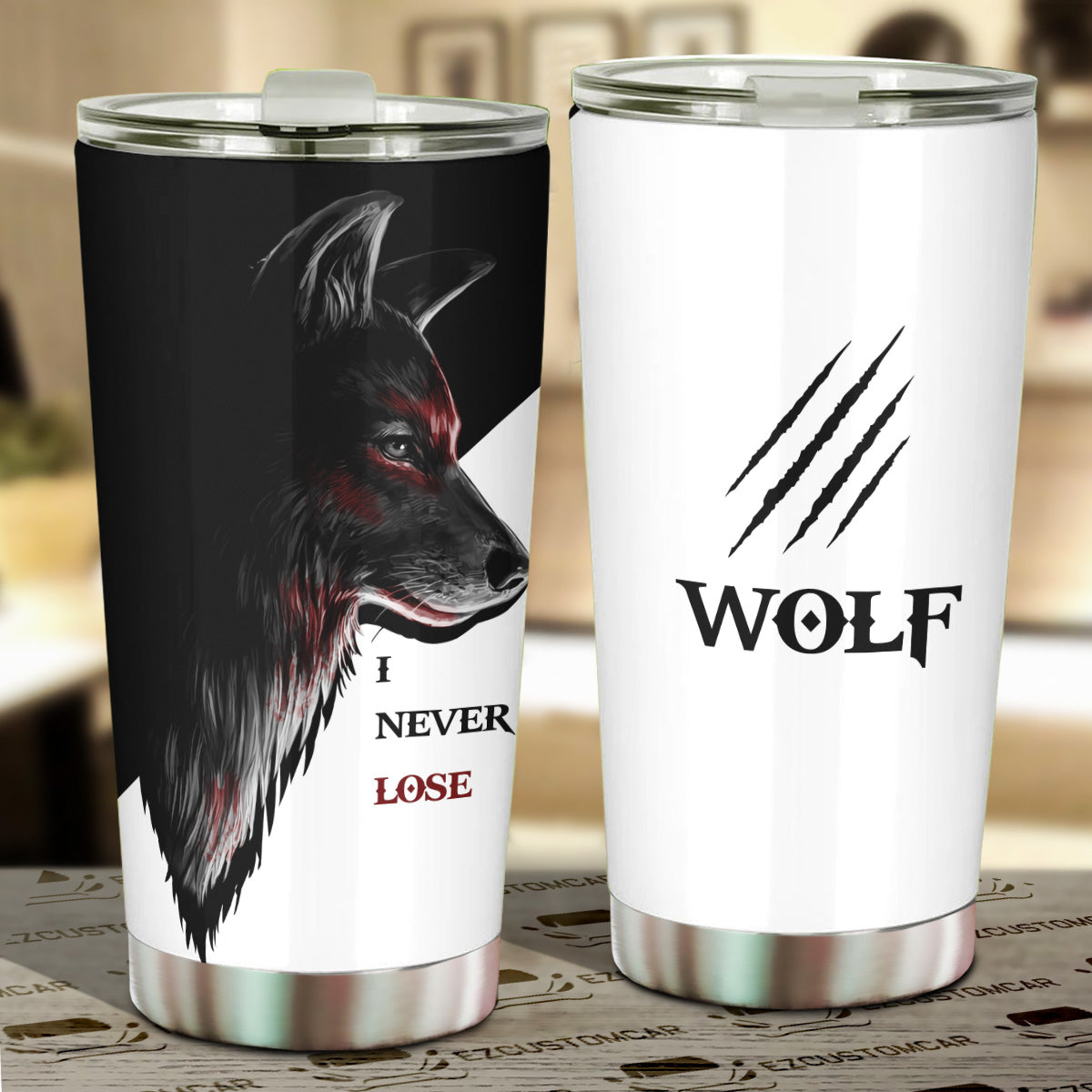 Wolf Car Tumblers Cup Custom Quotes I Never Lose Animal Car Accessories