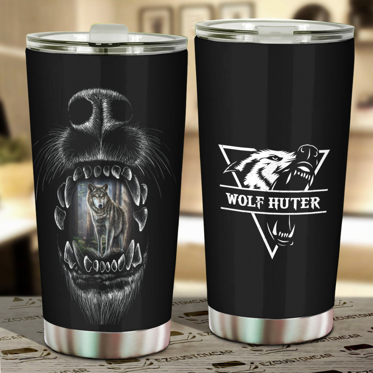 Wolf Hunter Car Tumbler Cup Custom Animal Car Accessories