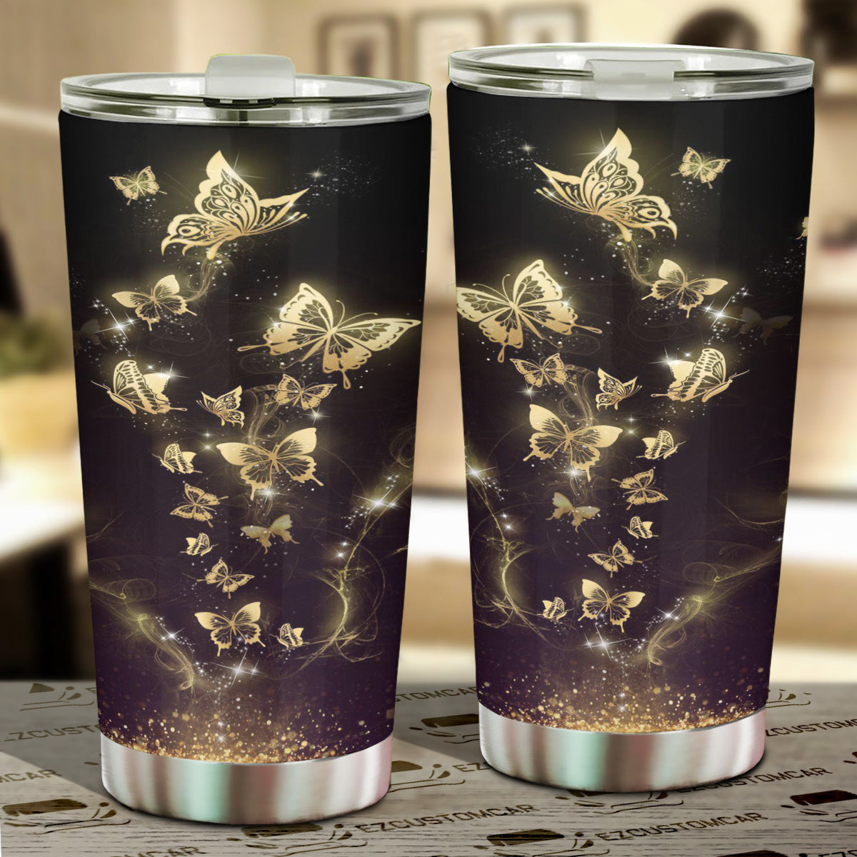 Yellow Butterfly Car Tumbler Cup Custom Butterfly Car Accessories