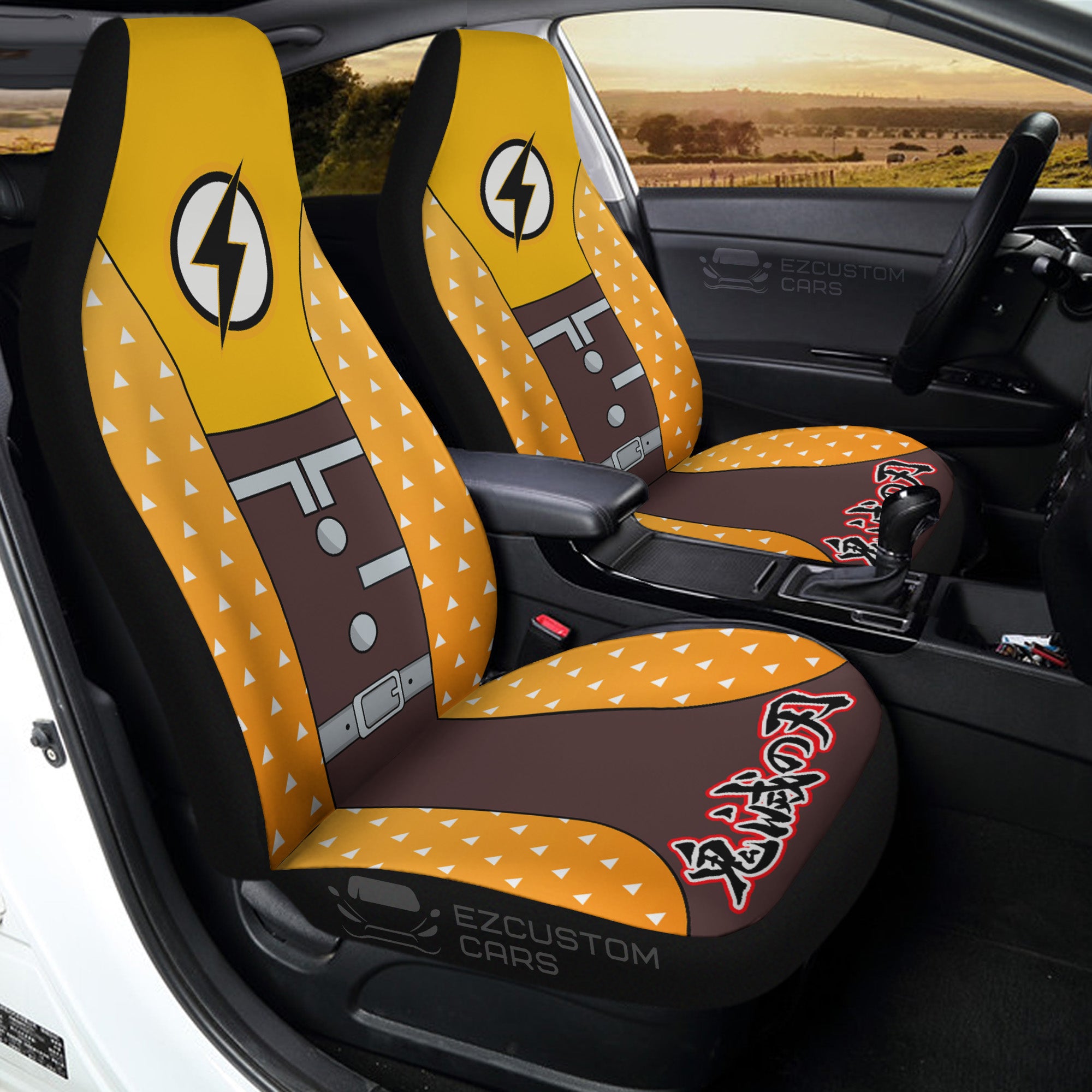 Zenitsu Agatsuma Pattern Car Seat Covers Custom Anime Demon Slayer Car Accessories